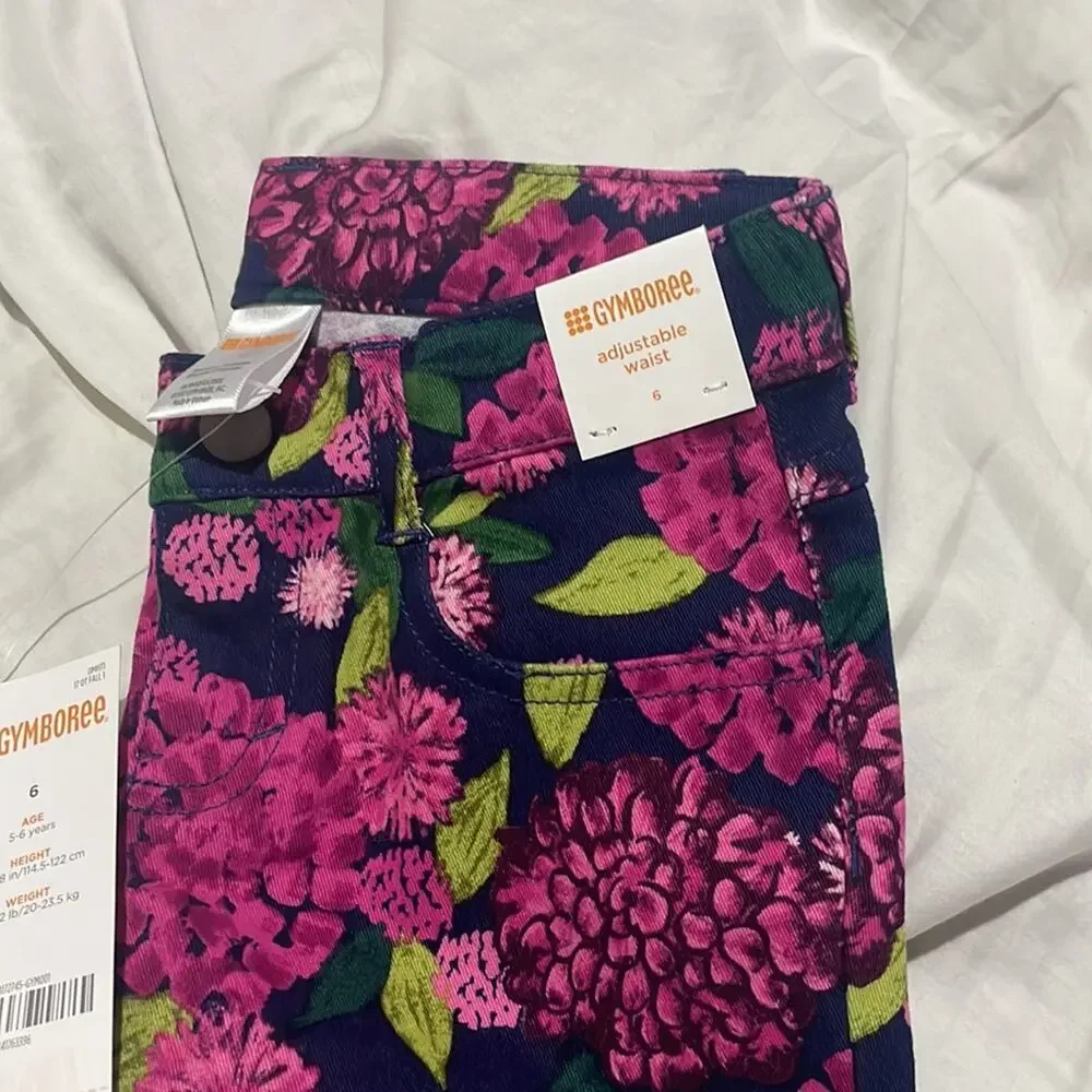 Gymboree 6 floral raspberry print adjustable waist corduroy pockets